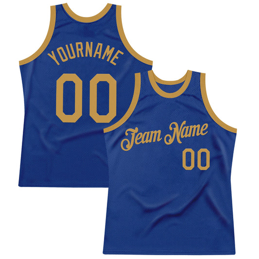 Custom Royal Old Gold Authentic Throwback Basketball Jersey - Main View