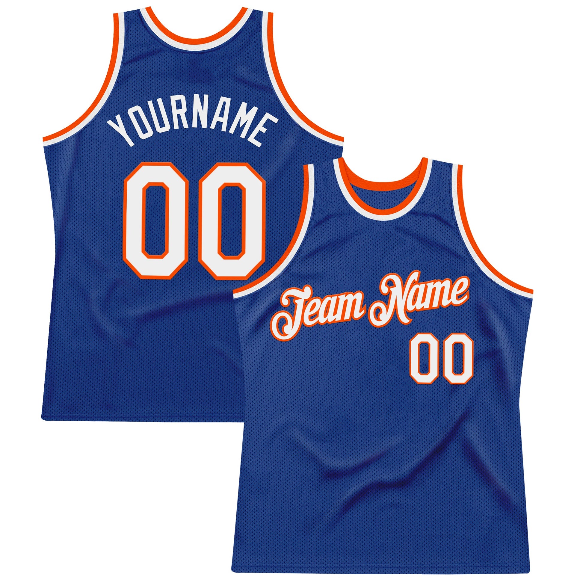 Custom Royal White-Orange Authentic Throwback Basketball Jersey - Main View