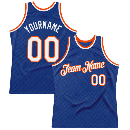 Custom Royal White-Orange Authentic Throwback Basketball Jersey - Main View