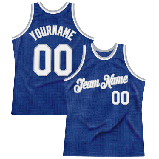 Custom Royal White-Gray Authentic Throwback Basketball Jersey - Main View