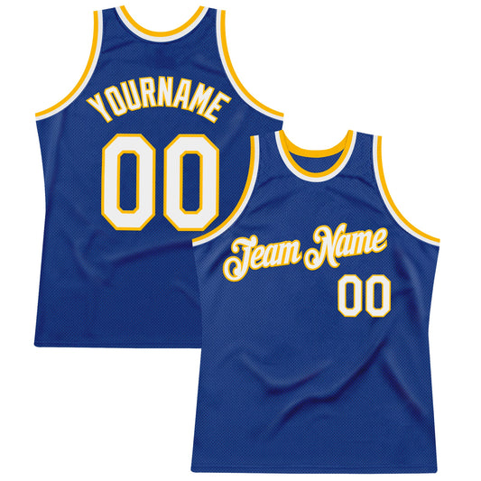 Custom Royal White-Gold Authentic Throwback Basketball Jersey - Main View