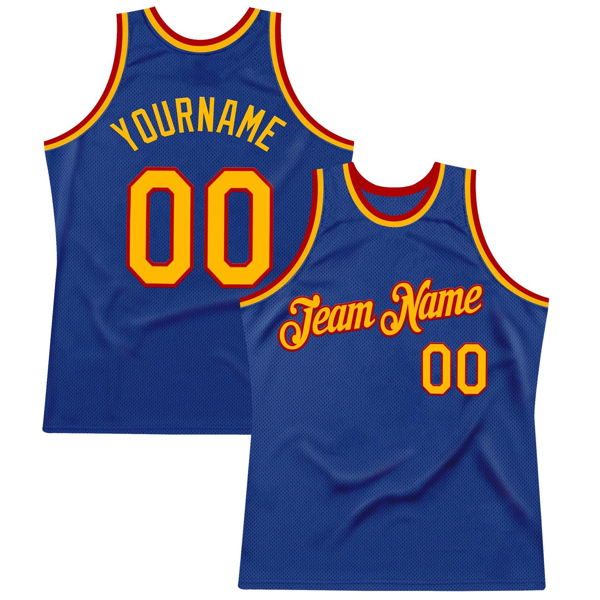 Custom Royal Gold-Red Authentic Throwback Basketball Jersey - Main View
