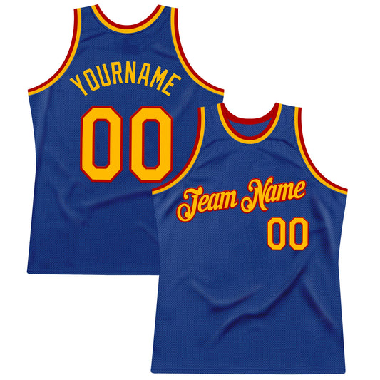 Custom Royal Gold-Red Authentic Throwback Basketball Jersey - Main View