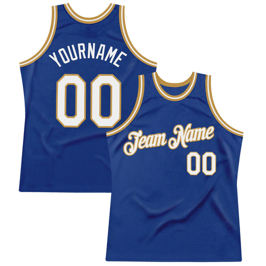 Custom Royal White-Old Gold Authentic Throwback Basketball Jersey - Main View