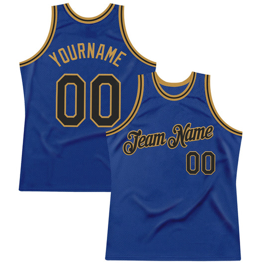 Custom Royal Black-Old Gold Authentic Throwback Basketball Jersey - Main View