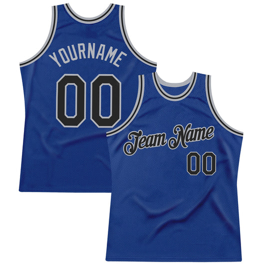 Custom Royal Black-Gray Authentic Throwback Basketball Jersey - Main View