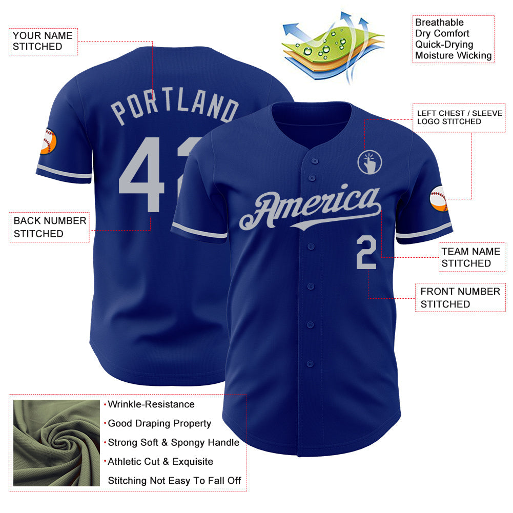 Custom Royal Gray Authentic Baseball Jersey view 3