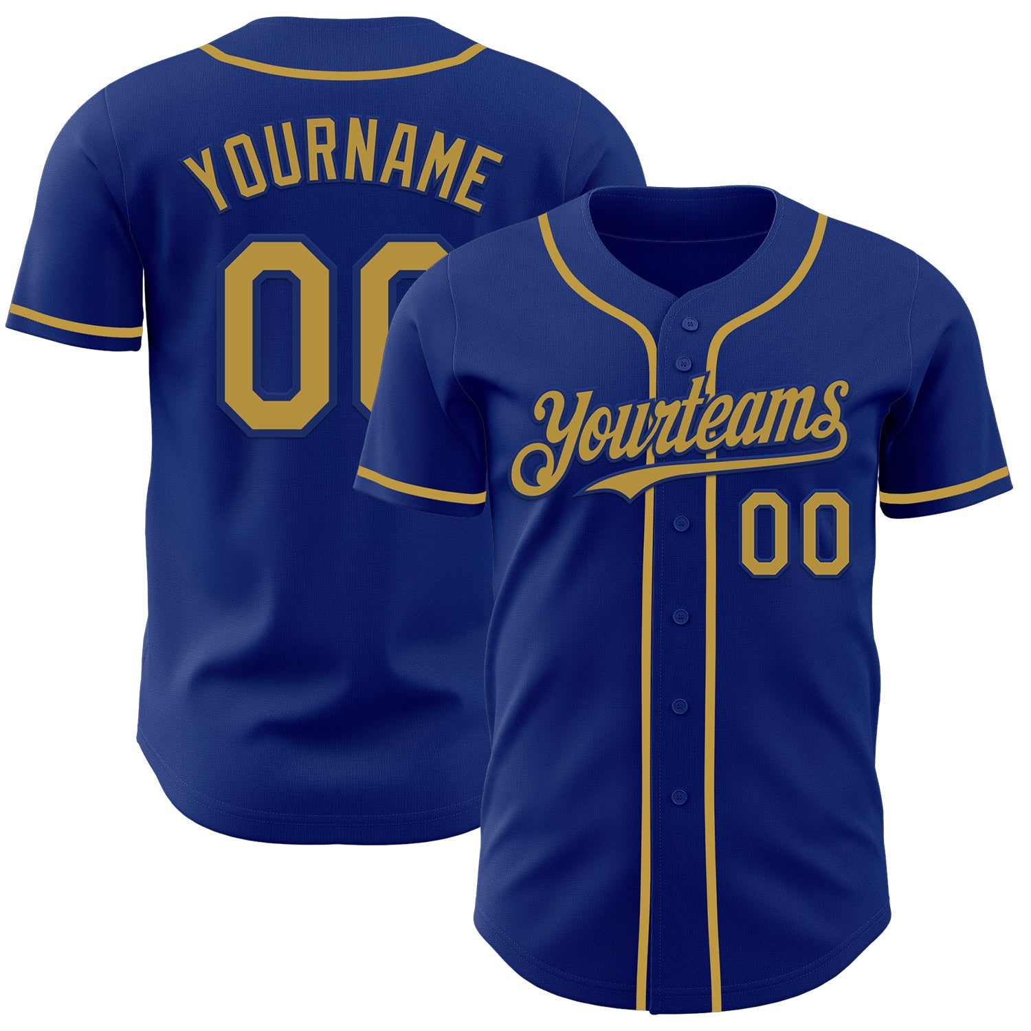 Custom Royal Old Gold Authentic Baseball Jersey - Main View