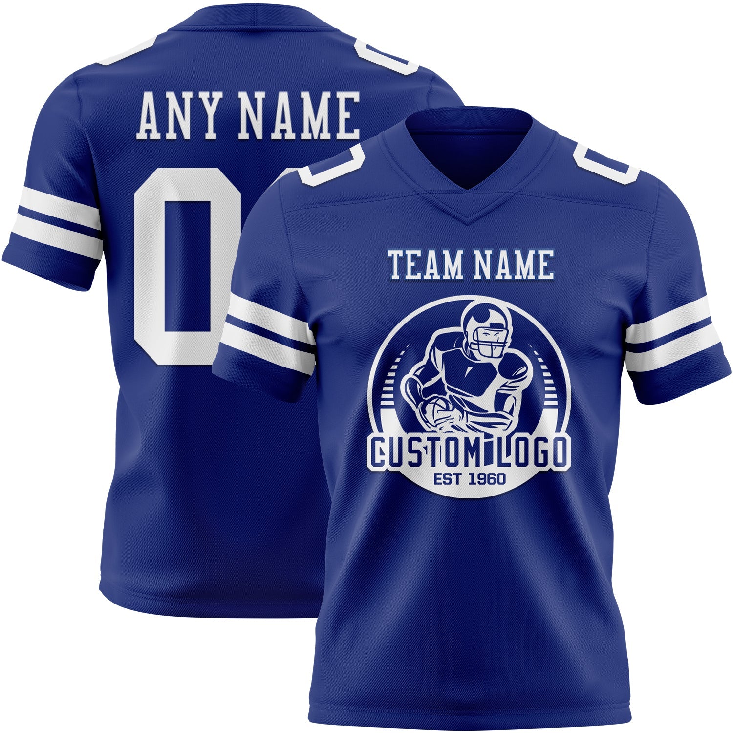 Custom Royal White Authentic Football Jersey view 2