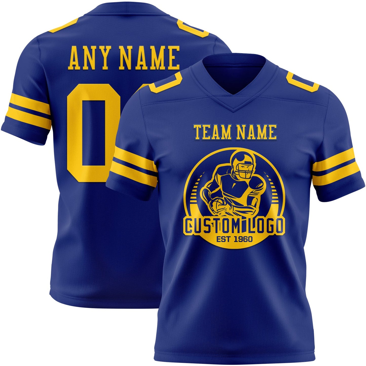 Custom Royal Yellow Authentic Football Jersey view 2