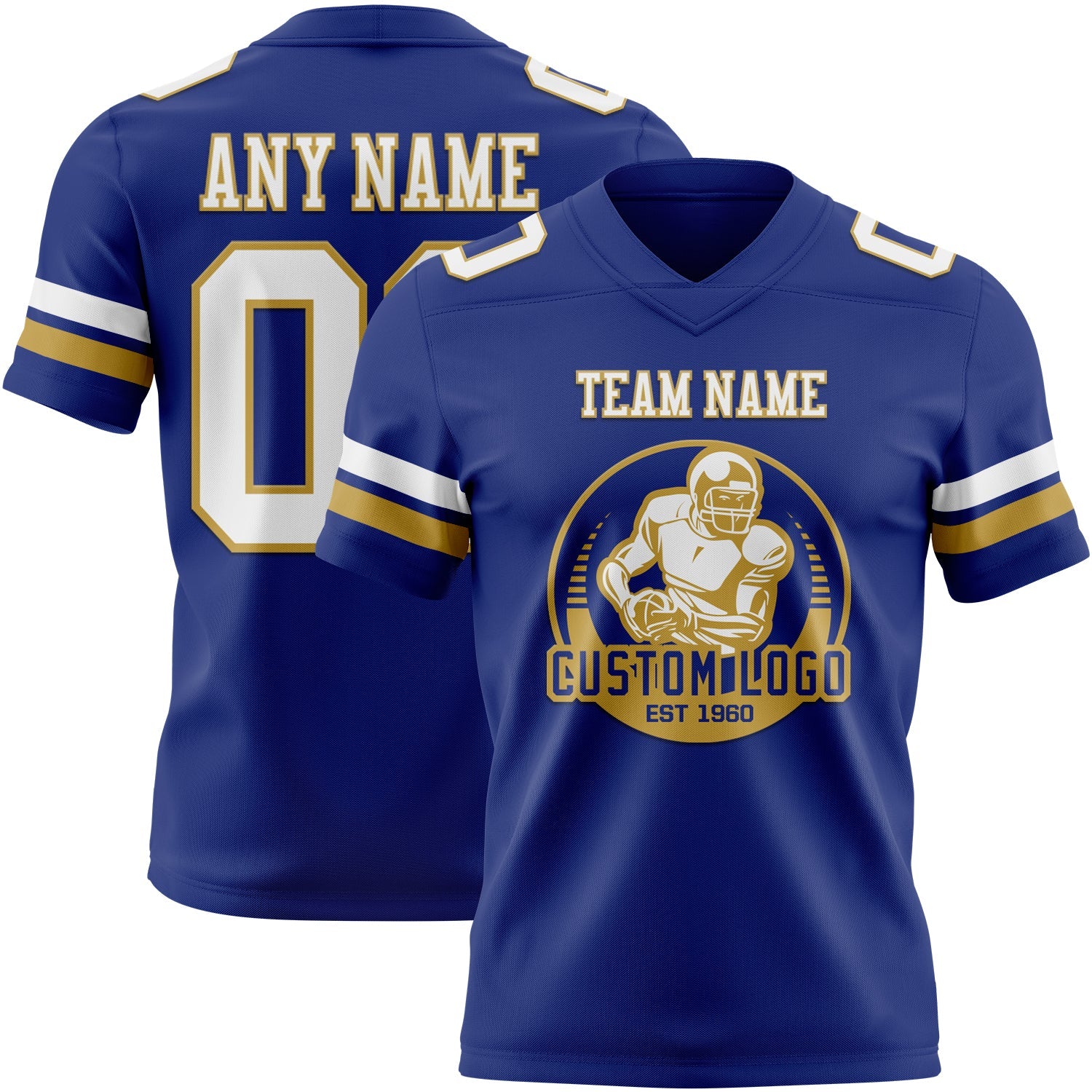 Custom Royal White-Old Gold Authentic Football Jersey view 2