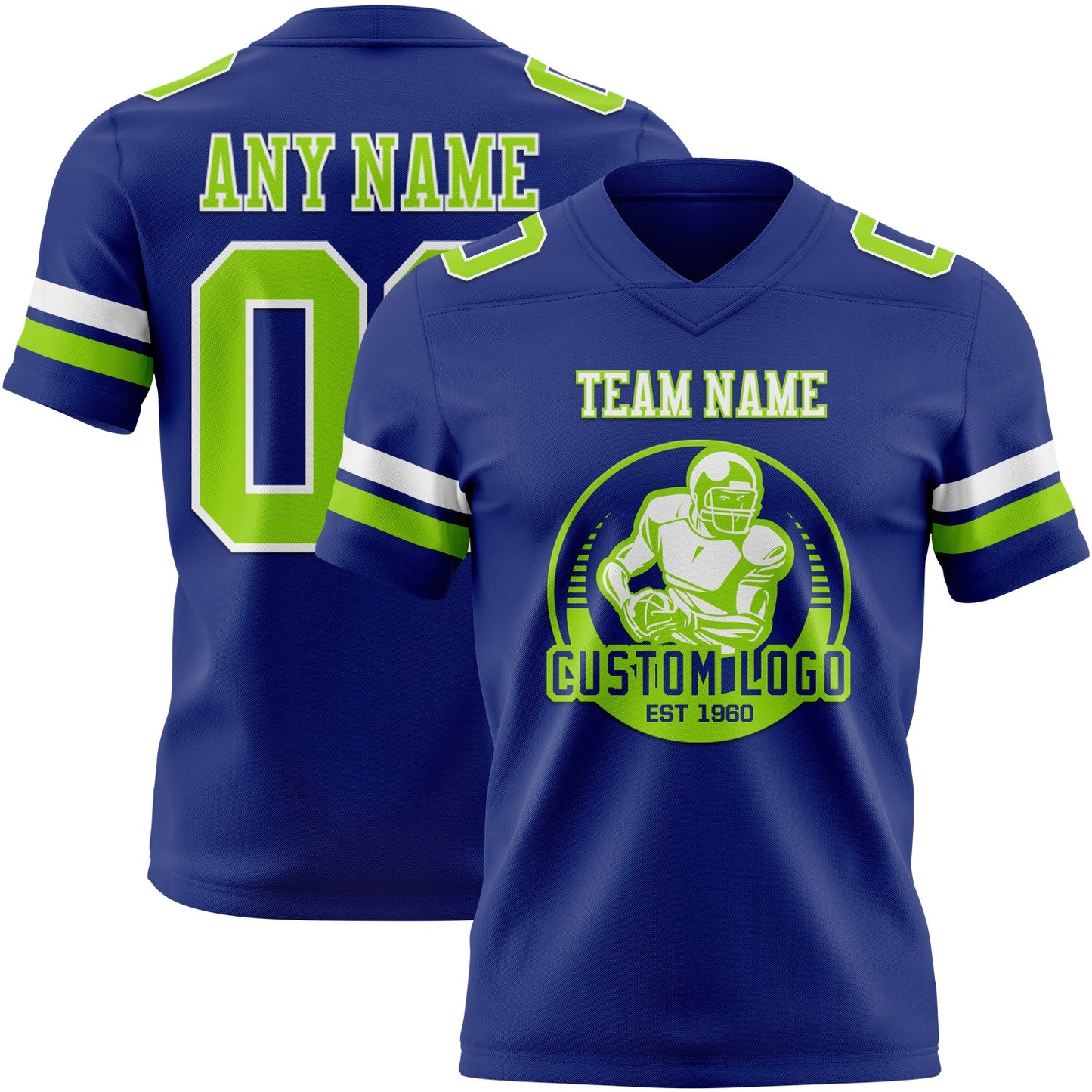 Custom Royal Neon Green-White Authentic Football Jersey view 2