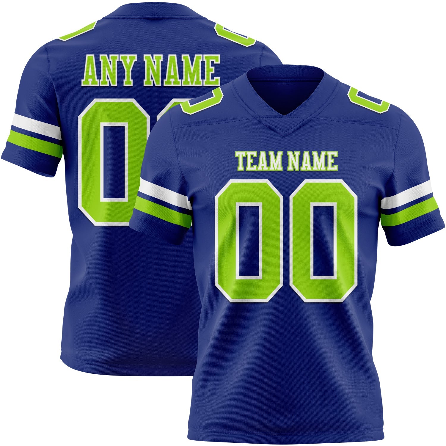 Custom Royal Neon Green-White Authentic Football Jersey - Main View