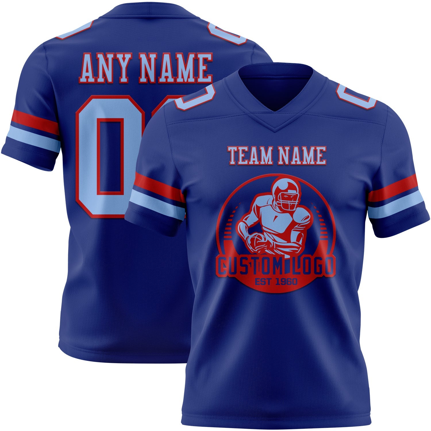 Custom Royal Light Blue-Red Authentic Football Jersey view 2