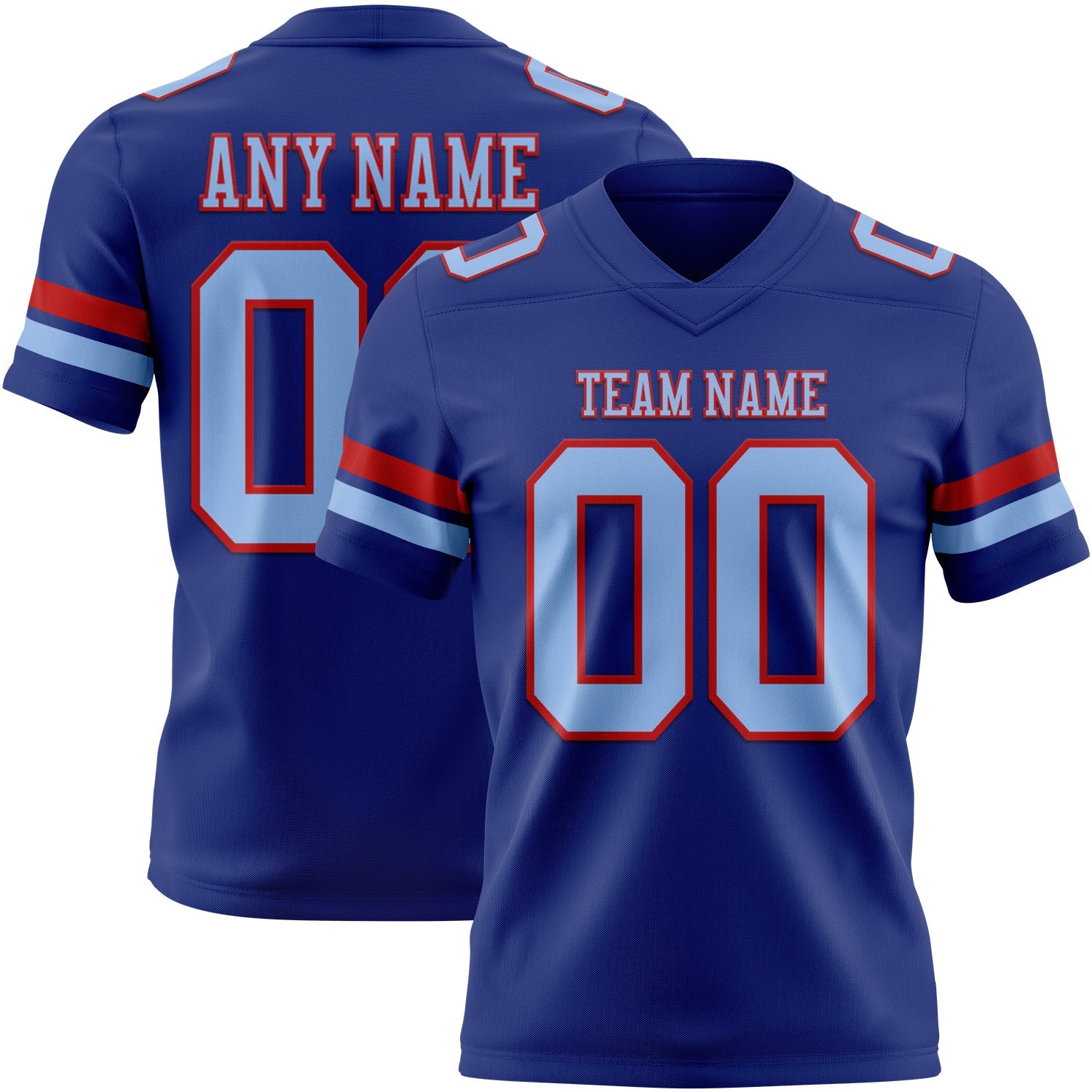 Custom Royal Light Blue-Red Authentic Football Jersey - Main View