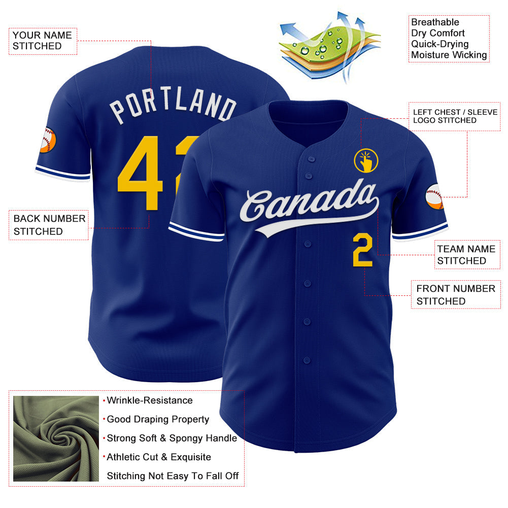 Custom Royal Yellow-White Authentic Baseball Jersey view 3
