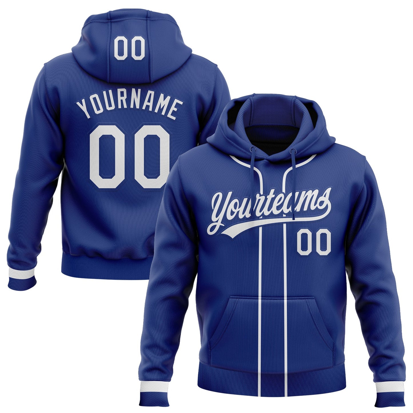 Custom Stitched Royal White-Royal Baseball Pullover Sweatshirt Hoodie - Main View