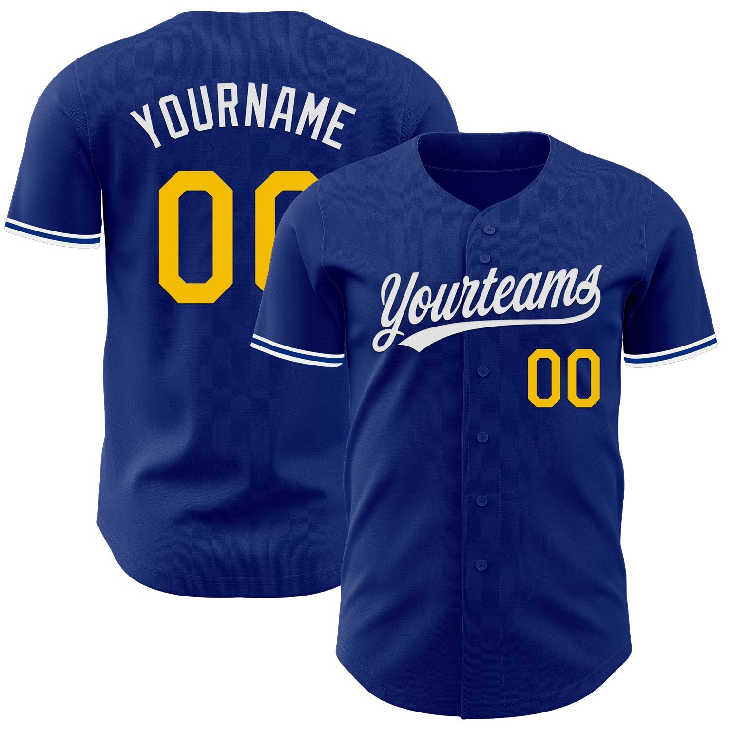 Custom Royal Yellow-White Authentic Baseball Jersey - Main View