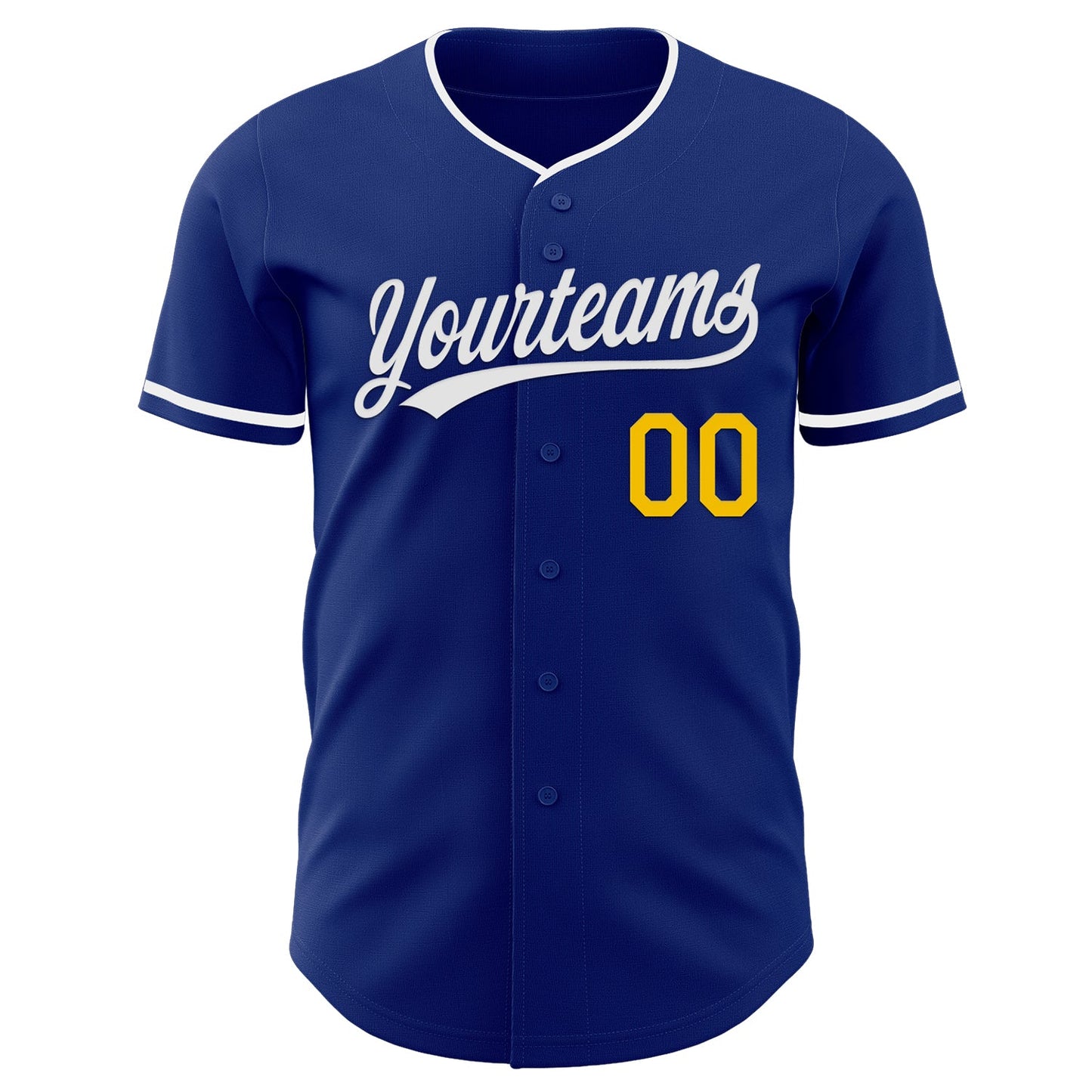 Custom Royal White-Yellow Authentic Baseball Jersey view 2