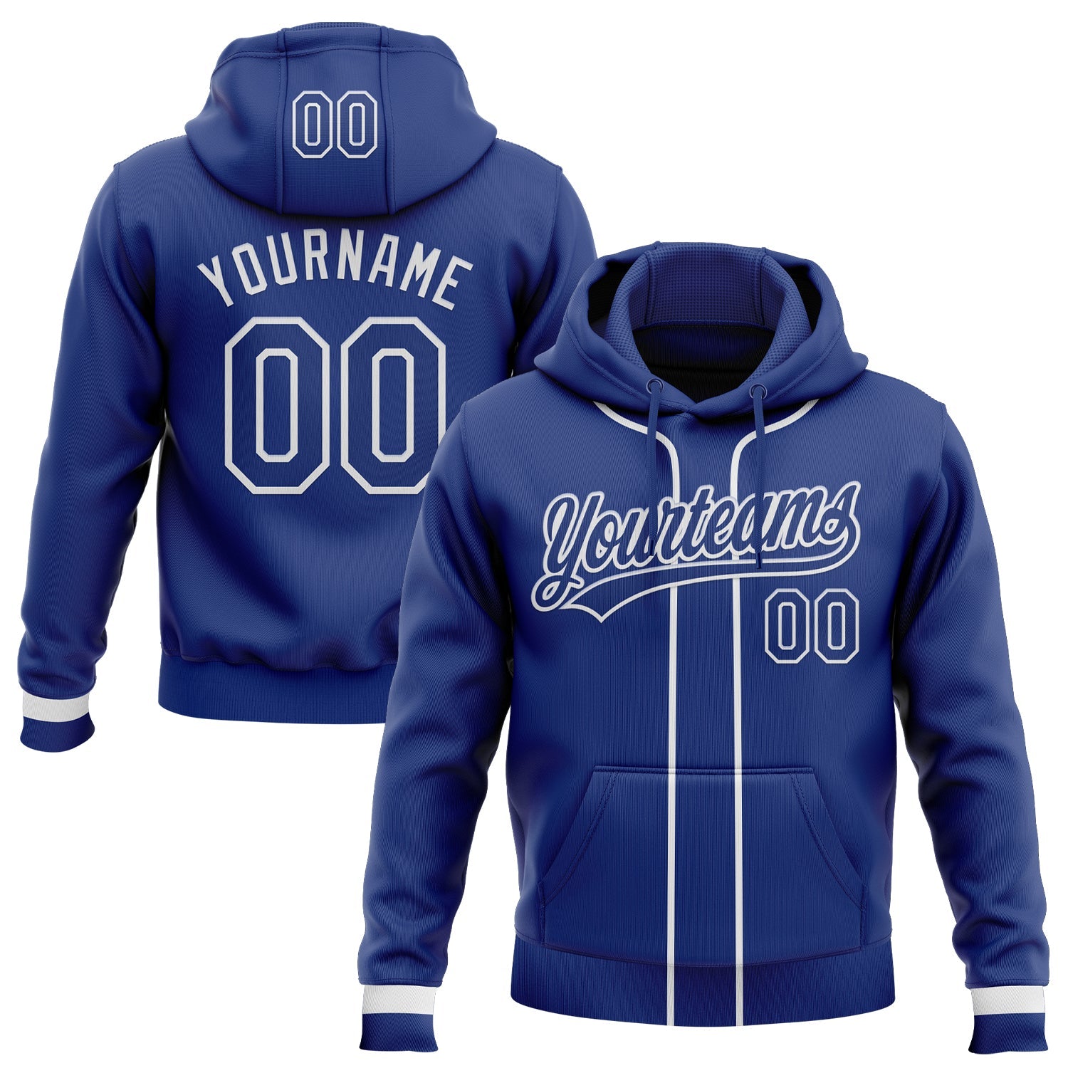 Custom Stitched Royal Royal-White Baseball Pullover Sweatshirt Hoodie - Main View