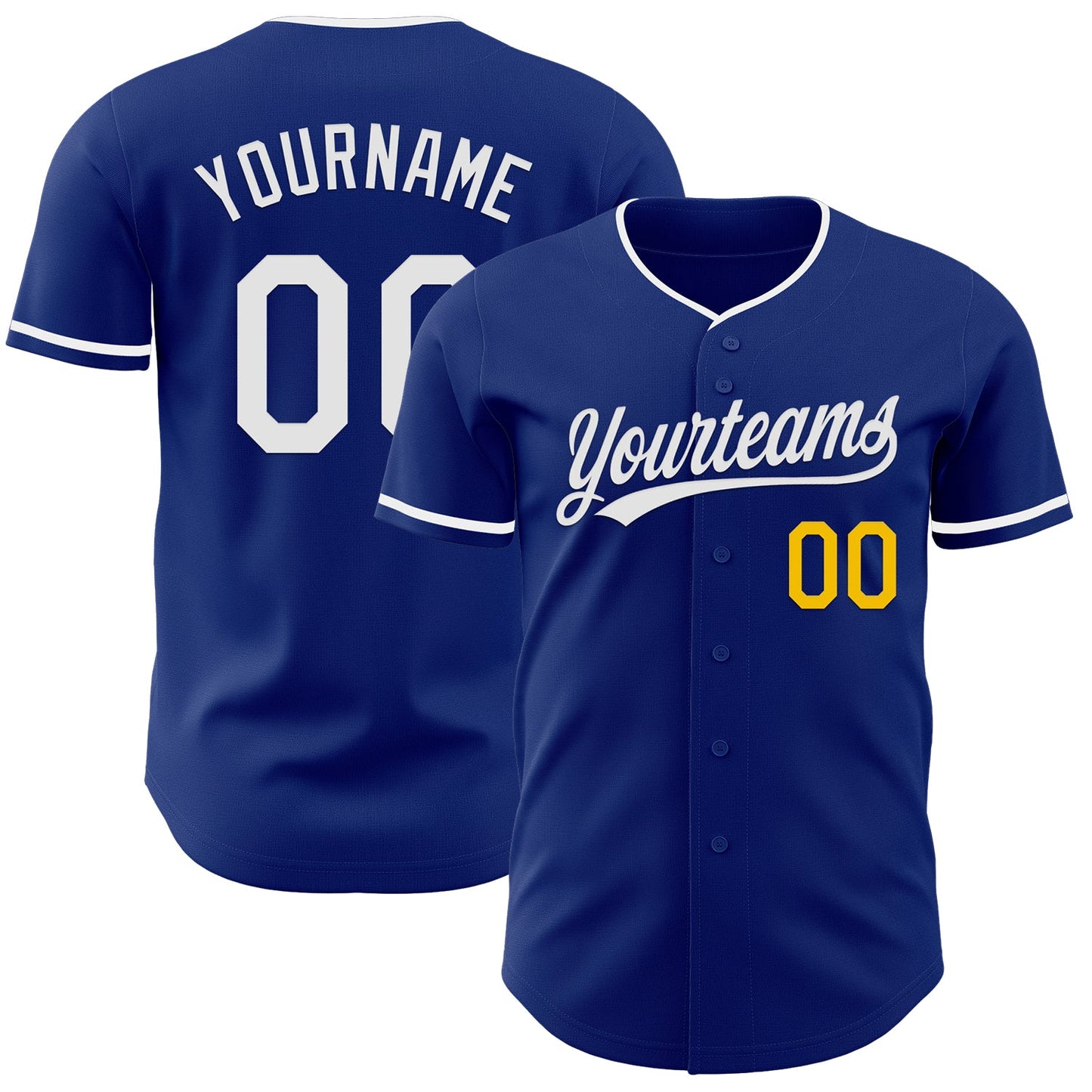 Custom Royal White-Yellow Authentic Baseball Jersey - Main View