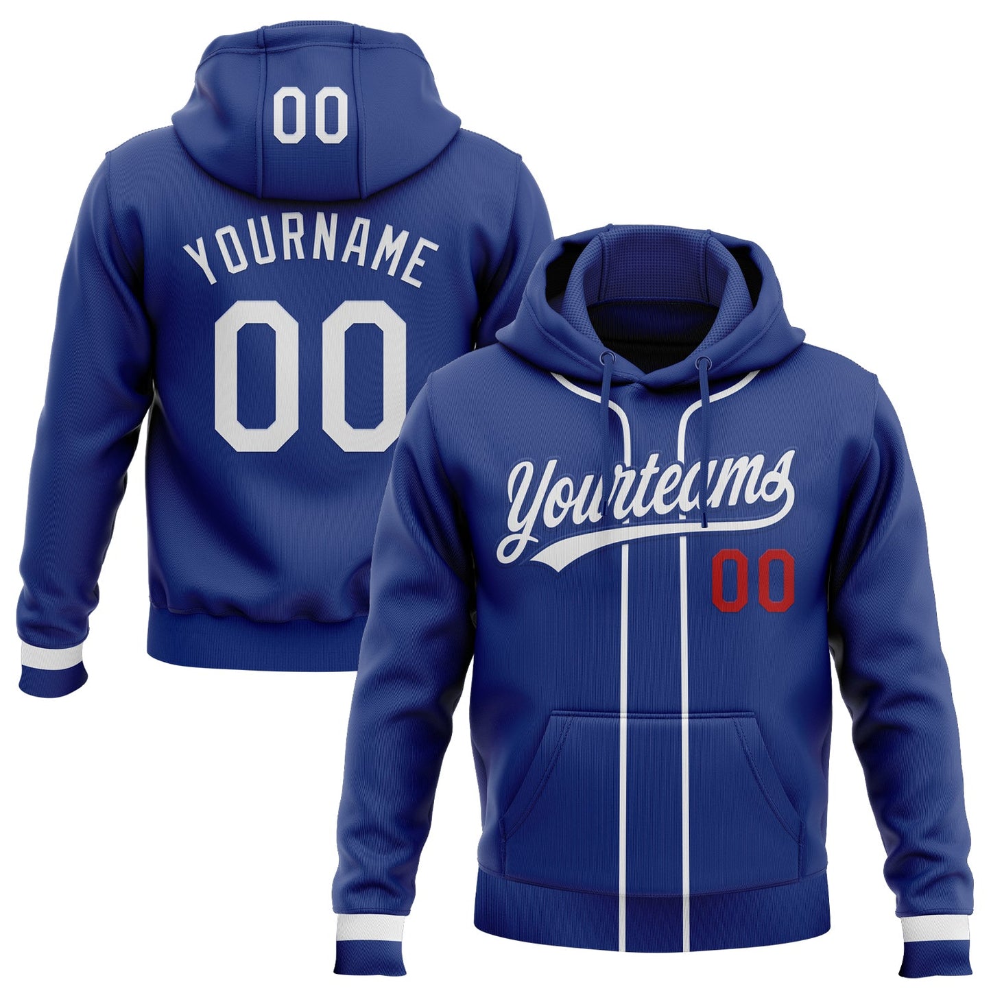 Custom Stitched Royal White-Red Baseball Pullover Sweatshirt Hoodie - Main View