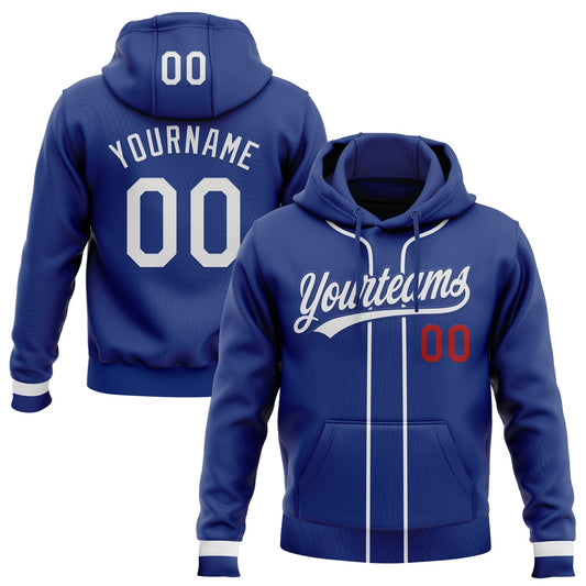 Custom Stitched Royal White-Red Baseball Pullover Sweatshirt Hoodie - Main View