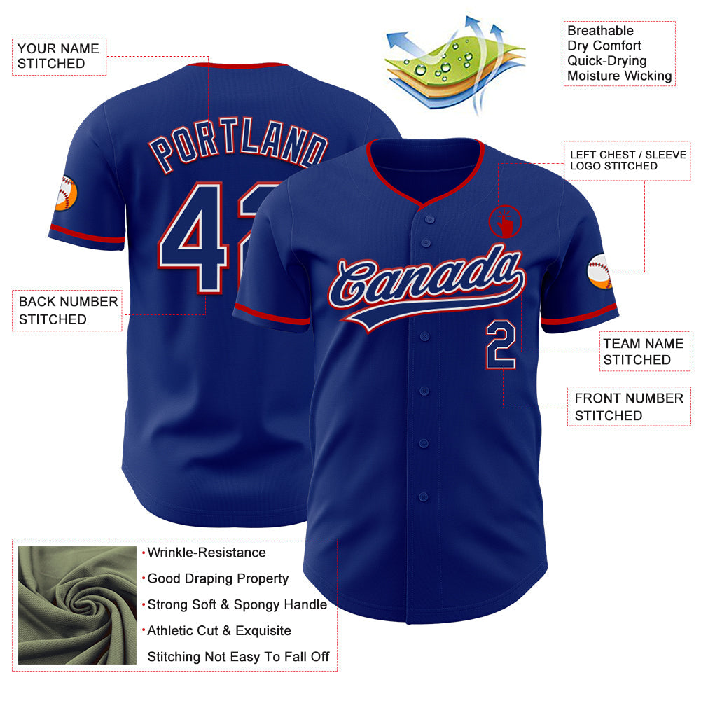 Custom Royal White-Red Authentic Baseball Jersey view 3