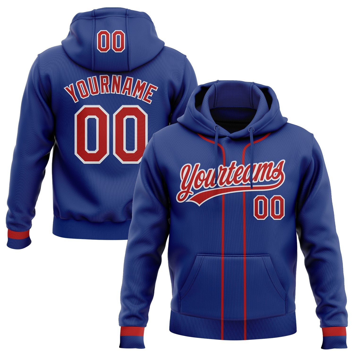 Custom Stitched Royal Red-White Baseball Pullover Sweatshirt Hoodie - Main View