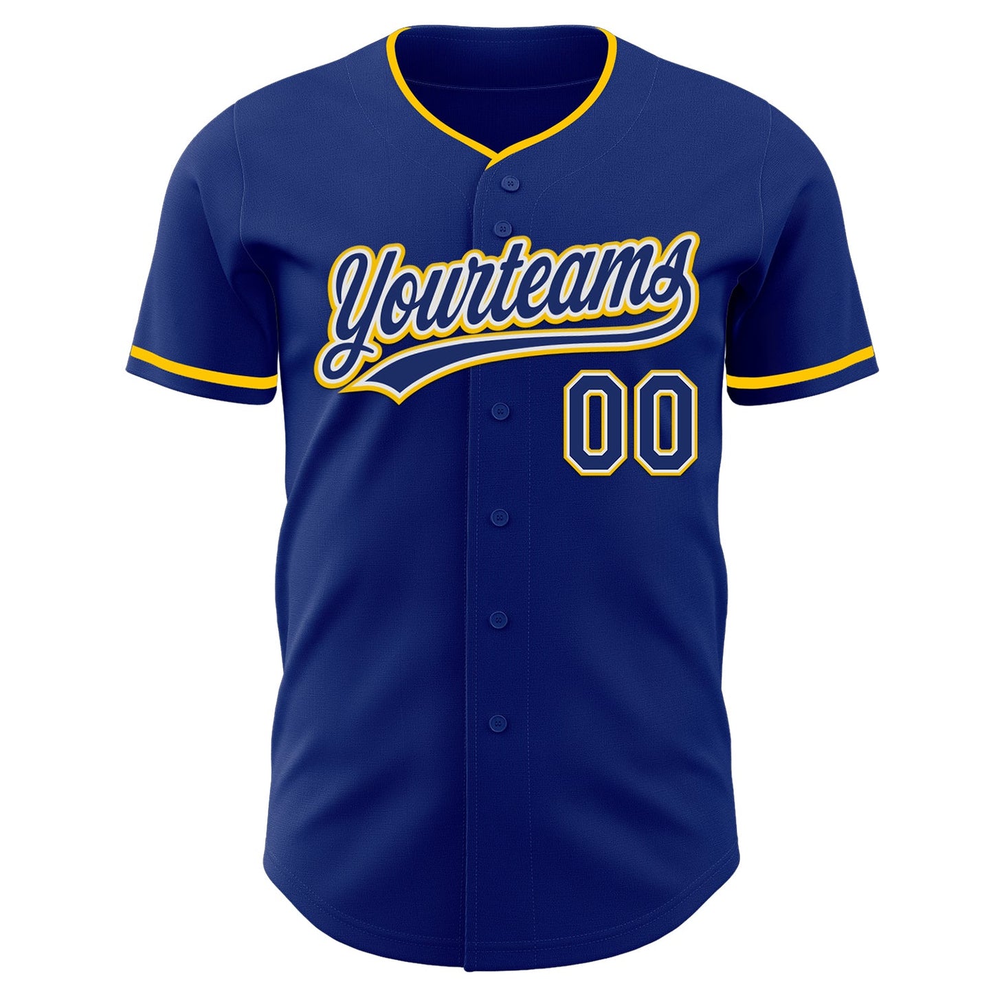 Custom Royal White-Yellow Authentic Baseball Jersey view 2