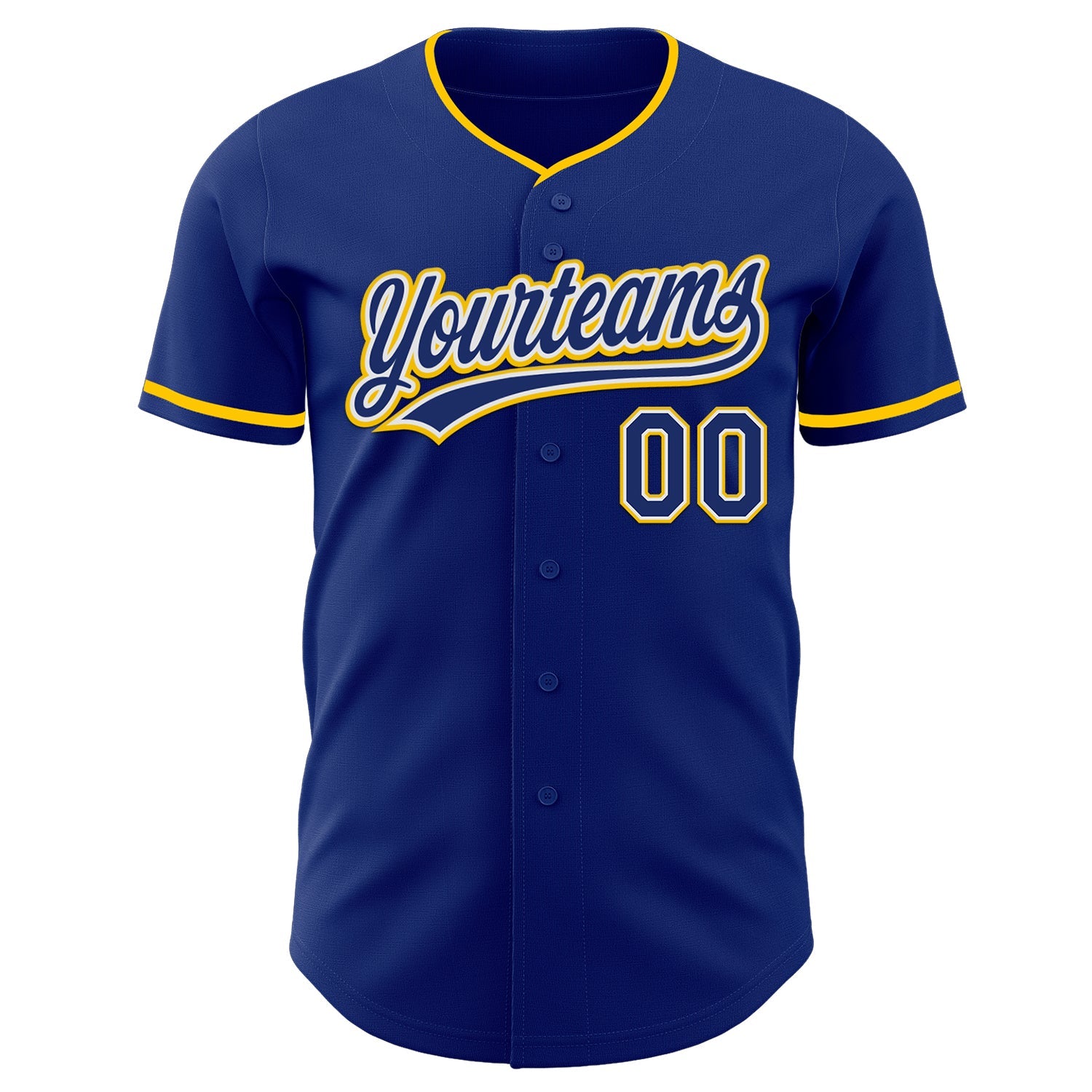 Custom Royal White-Yellow Authentic Baseball Jersey view 2
