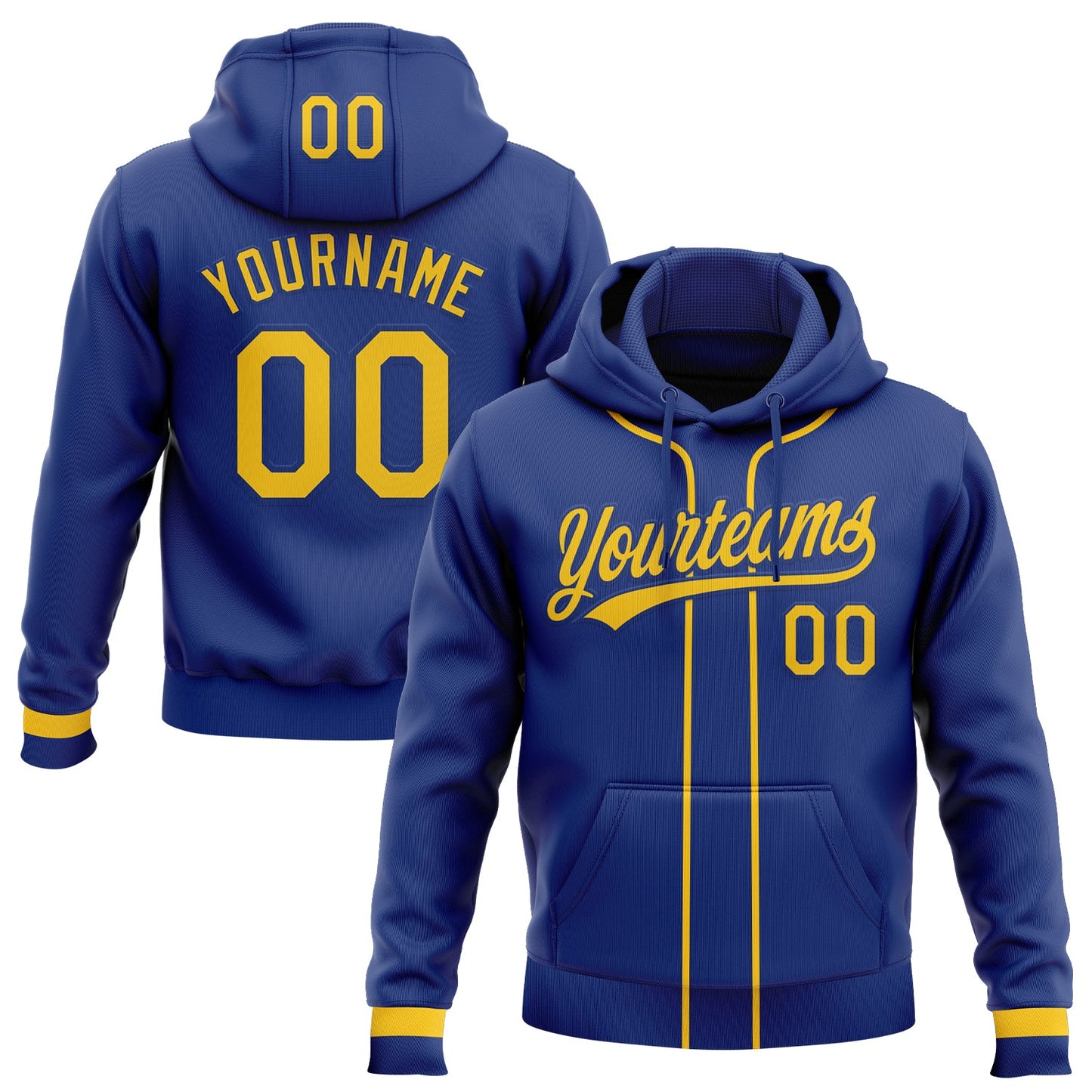 Custom Stitched Royal Yellow-Royal Baseball Pullover Sweatshirt Hoodie - Main View