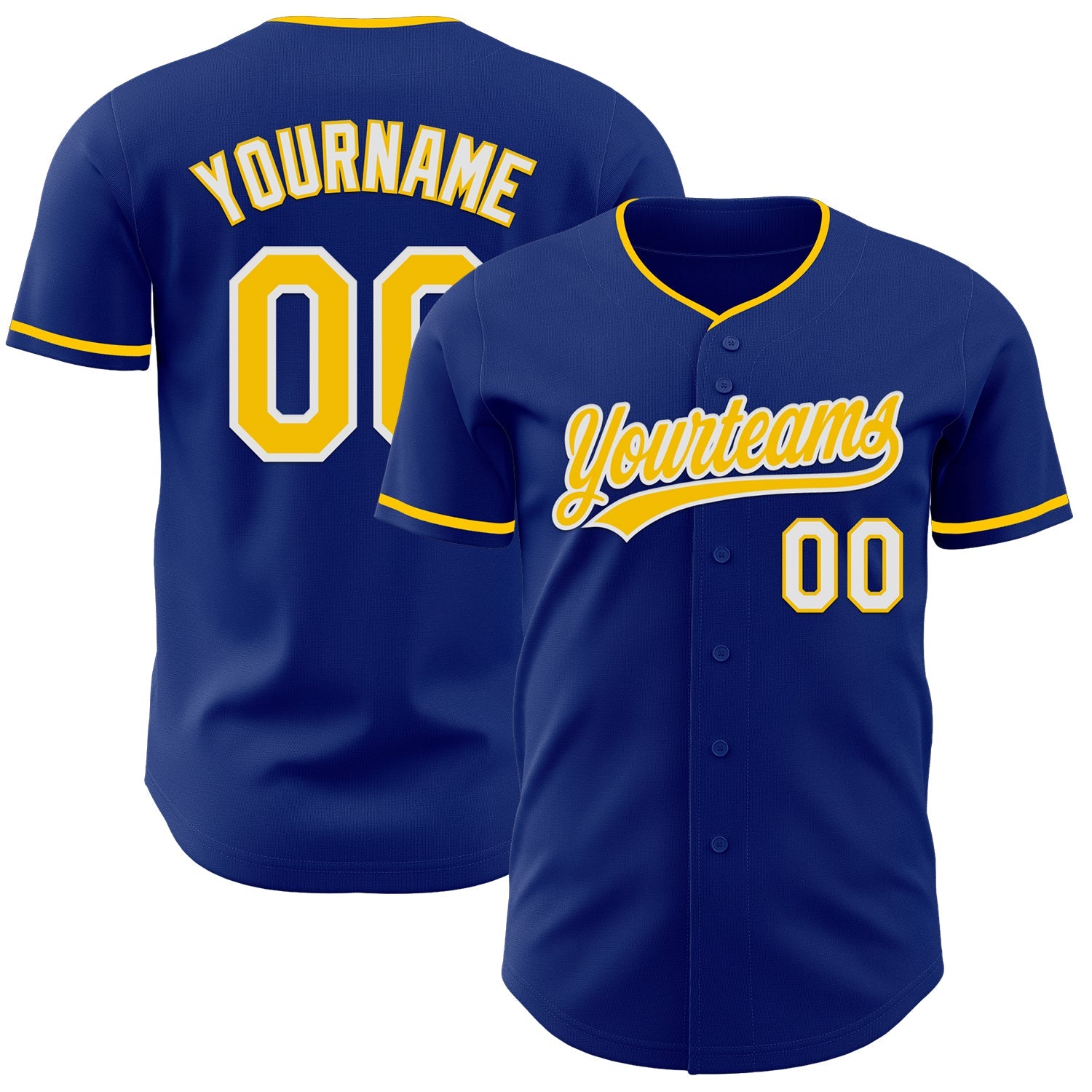 Custom Royal Yellow-White Authentic Baseball Jersey - Main View