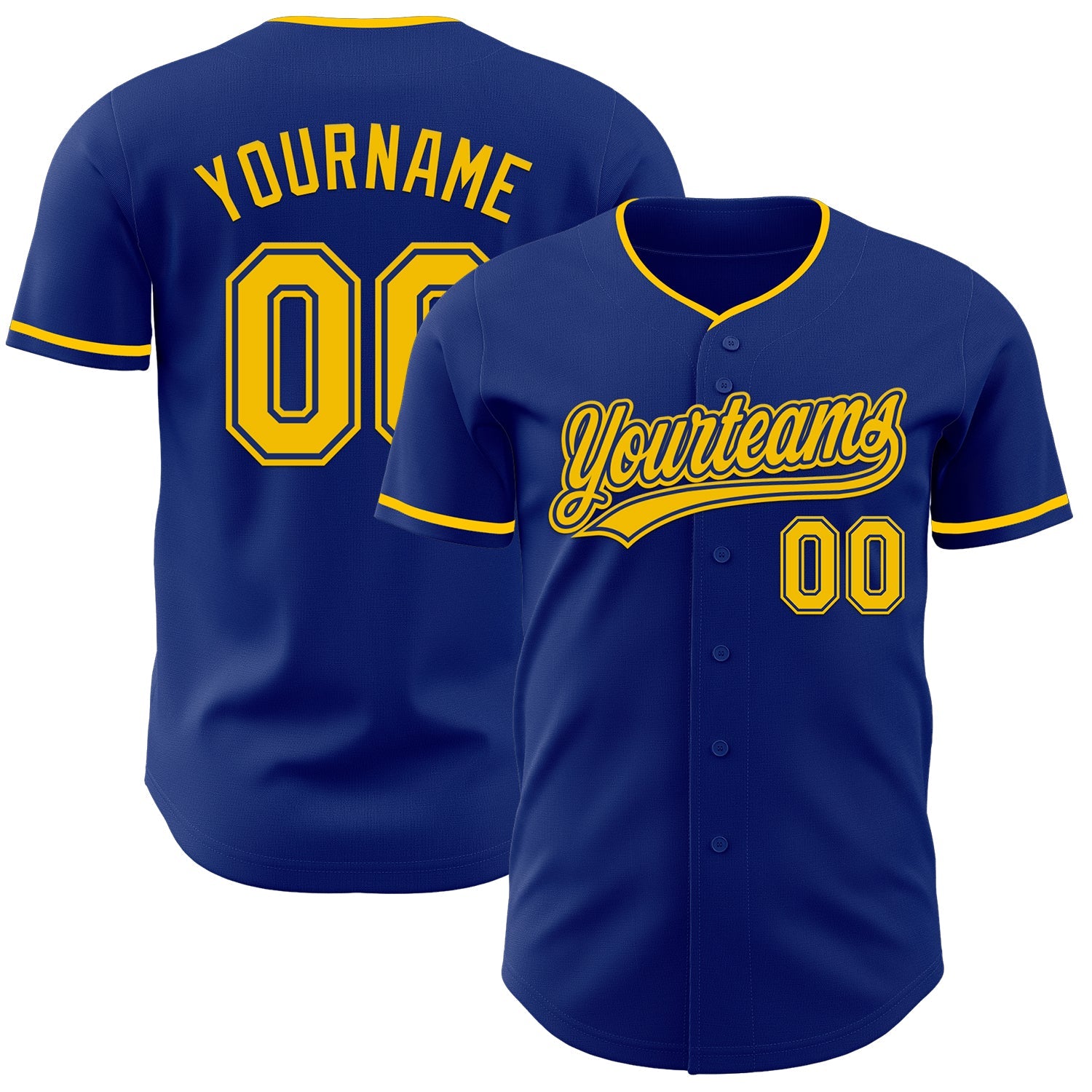 Custom Royal Yellow Authentic Baseball Jersey - Main View