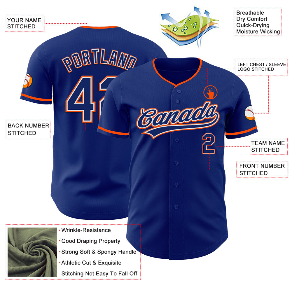 Custom Royal White-Orange Authentic Baseball Jersey view 3