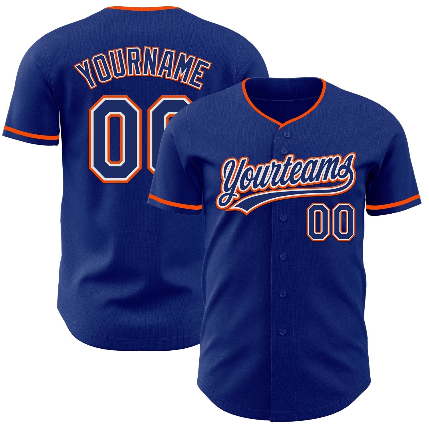 Custom Royal White-Orange Authentic Baseball Jersey - Main View