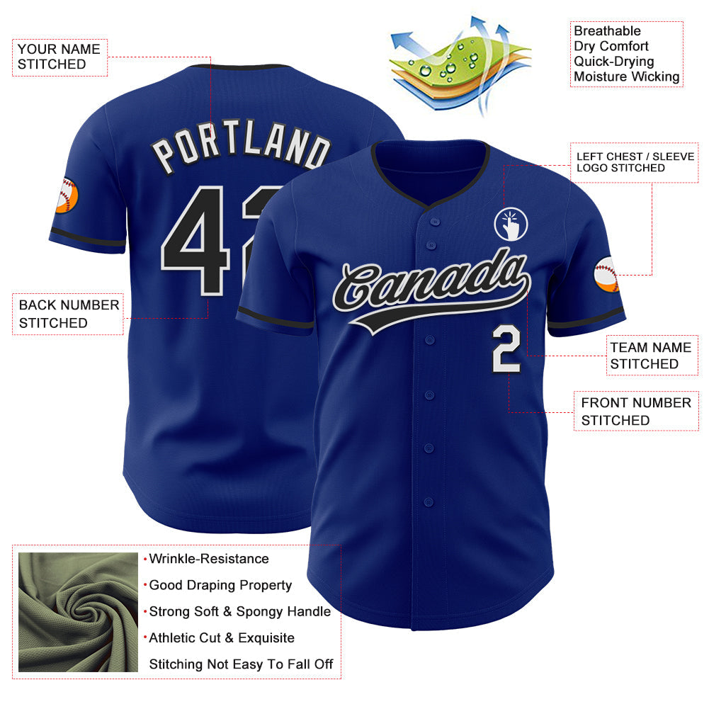 Custom Royal Black-White Authentic Baseball Jersey view 3