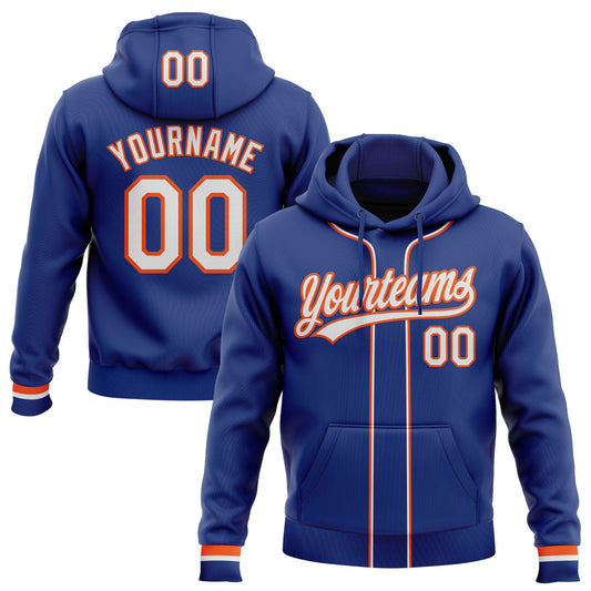 Custom Stitched Royal White-Orange Baseball Pullover Sweatshirt Hoodie - Main View