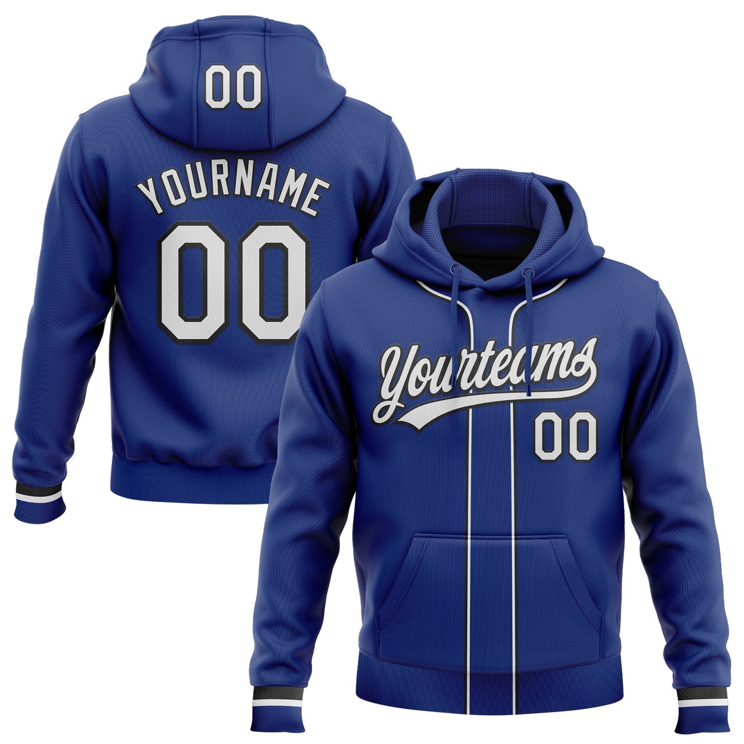 Custom Stitched Royal White-Black Baseball Pullover Sweatshirt Hoodie - Main View