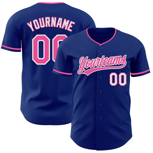 Custom Royal Pink-White Authentic Baseball Jersey - Main View