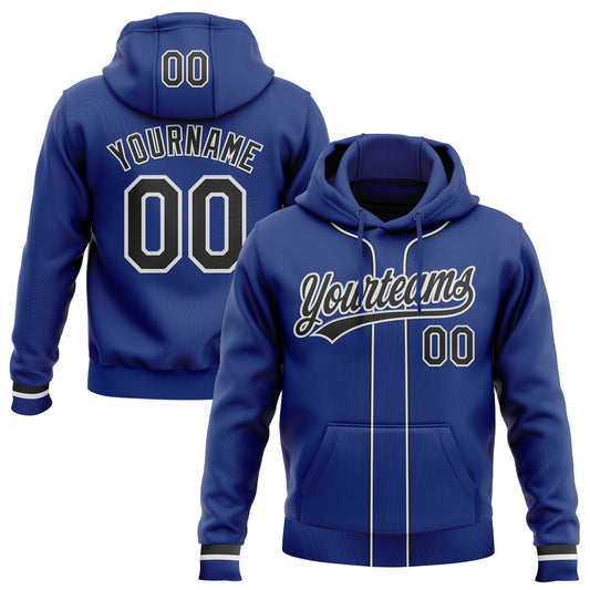 Custom Stitched Royal Black-White Baseball Pullover Sweatshirt Hoodie - Main View