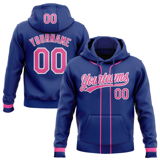 Custom Stitched Royal Pink-White Baseball Pullover Sweatshirt Hoodie - Main View