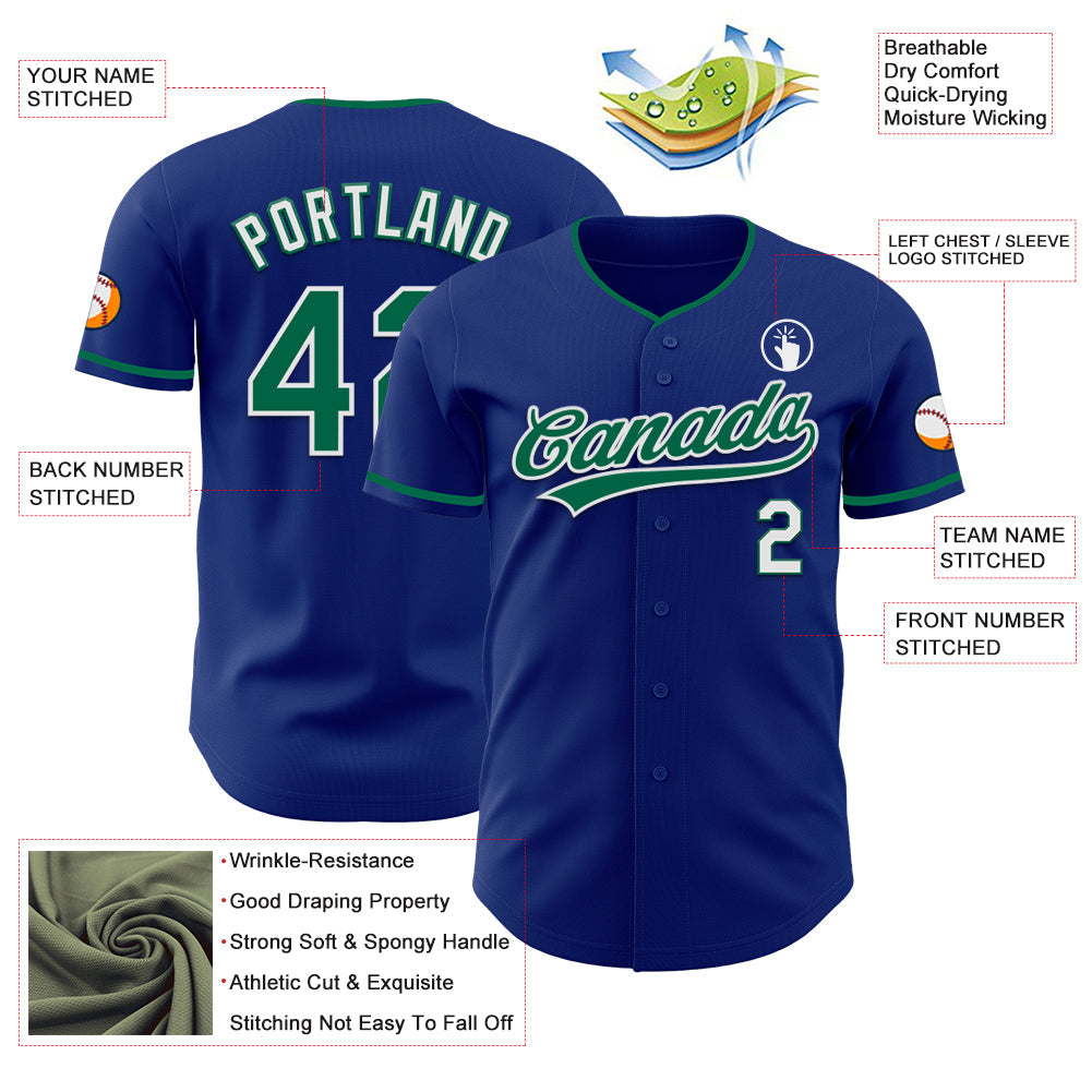 Custom Royal Kelly Green-White Authentic Baseball Jersey view 3