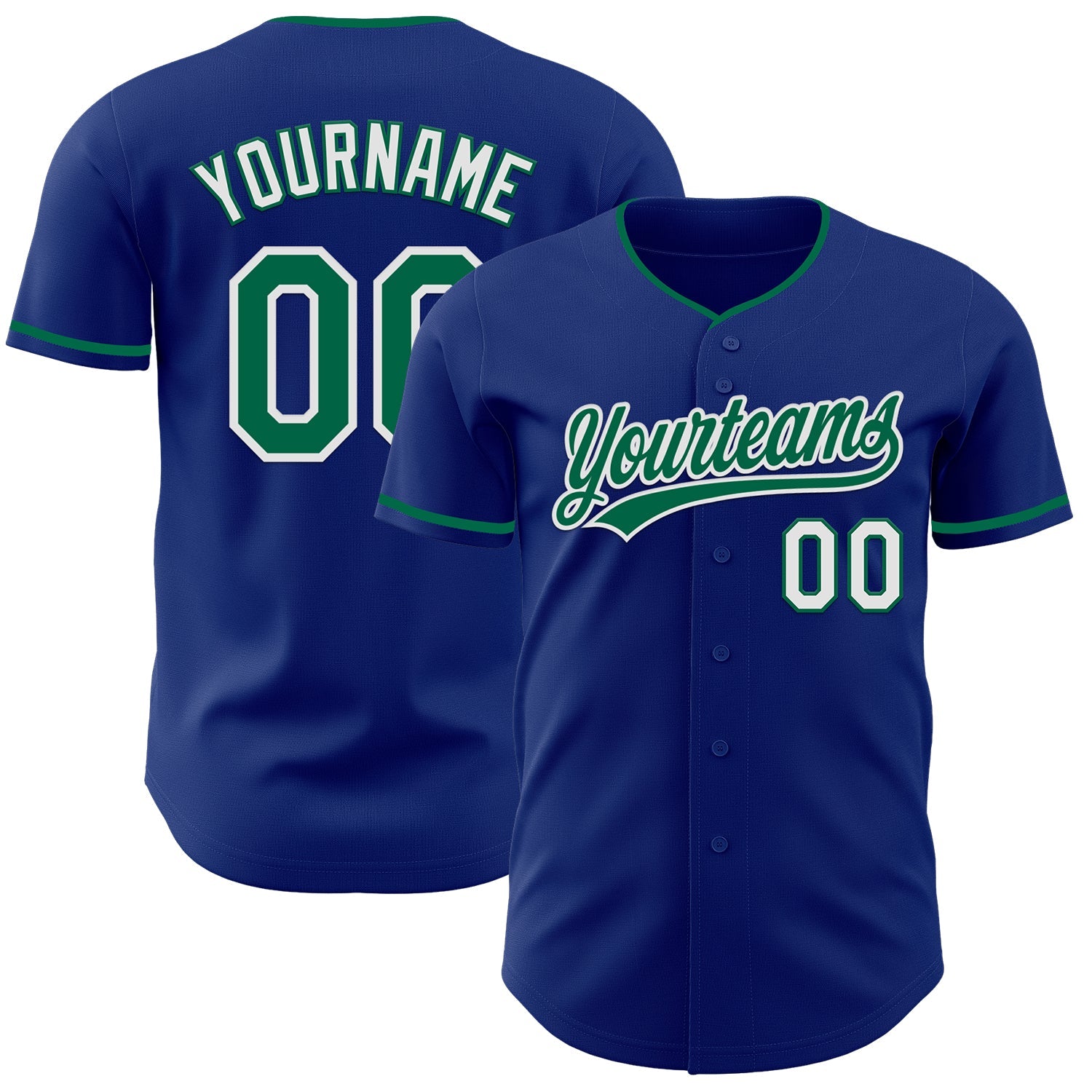 Custom Royal Kelly Green-White Authentic Baseball Jersey - Main View