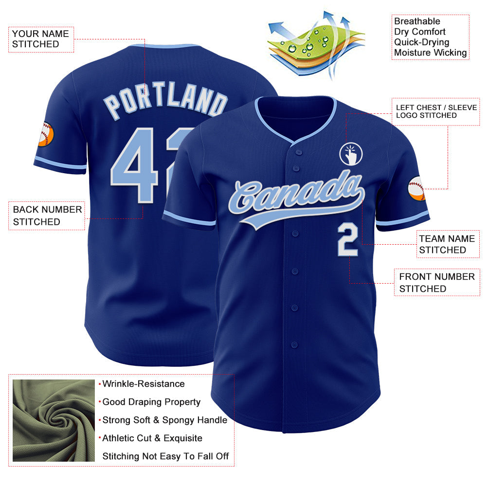 Custom Royal Light Blue-White Authentic Baseball Jersey view 3