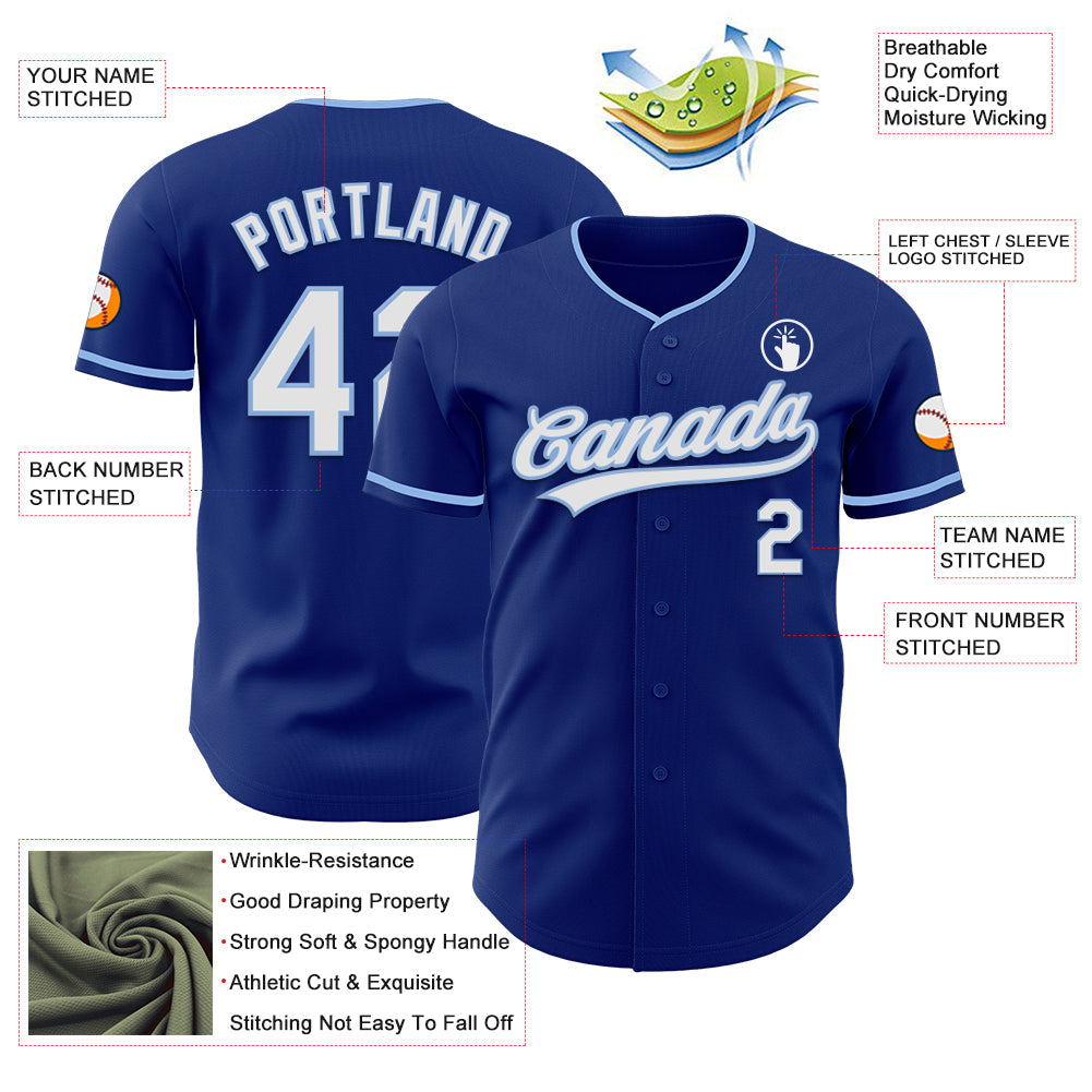 Custom Royal White-Light Blue Authentic Baseball Jersey view 3