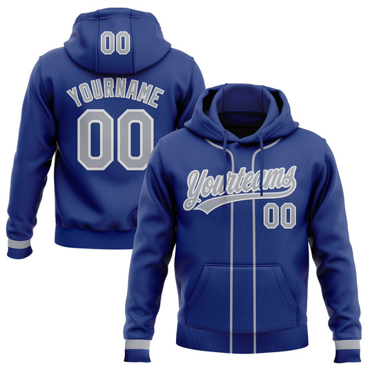Custom Stitched Royal Gray-White Baseball Pullover Sweatshirt Hoodie - Main View