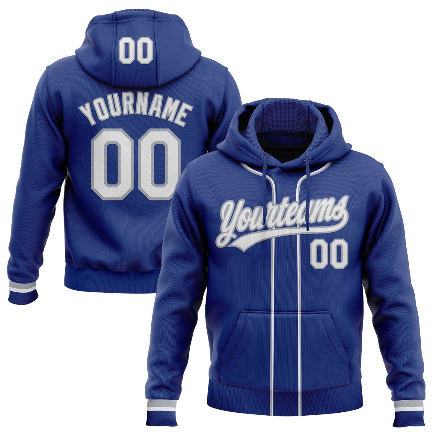 Custom Stitched Royal White-Gray Baseball Pullover Sweatshirt Hoodie - Main View