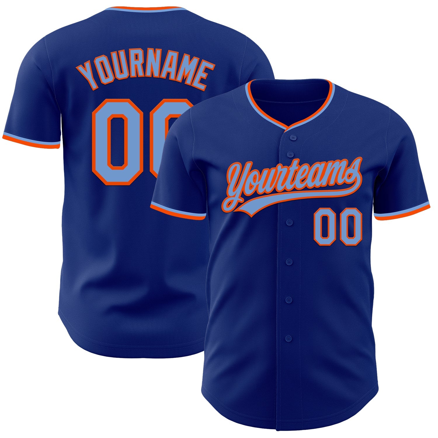Custom Royal Powder Blue-Orange Authentic Baseball Jersey - Main View