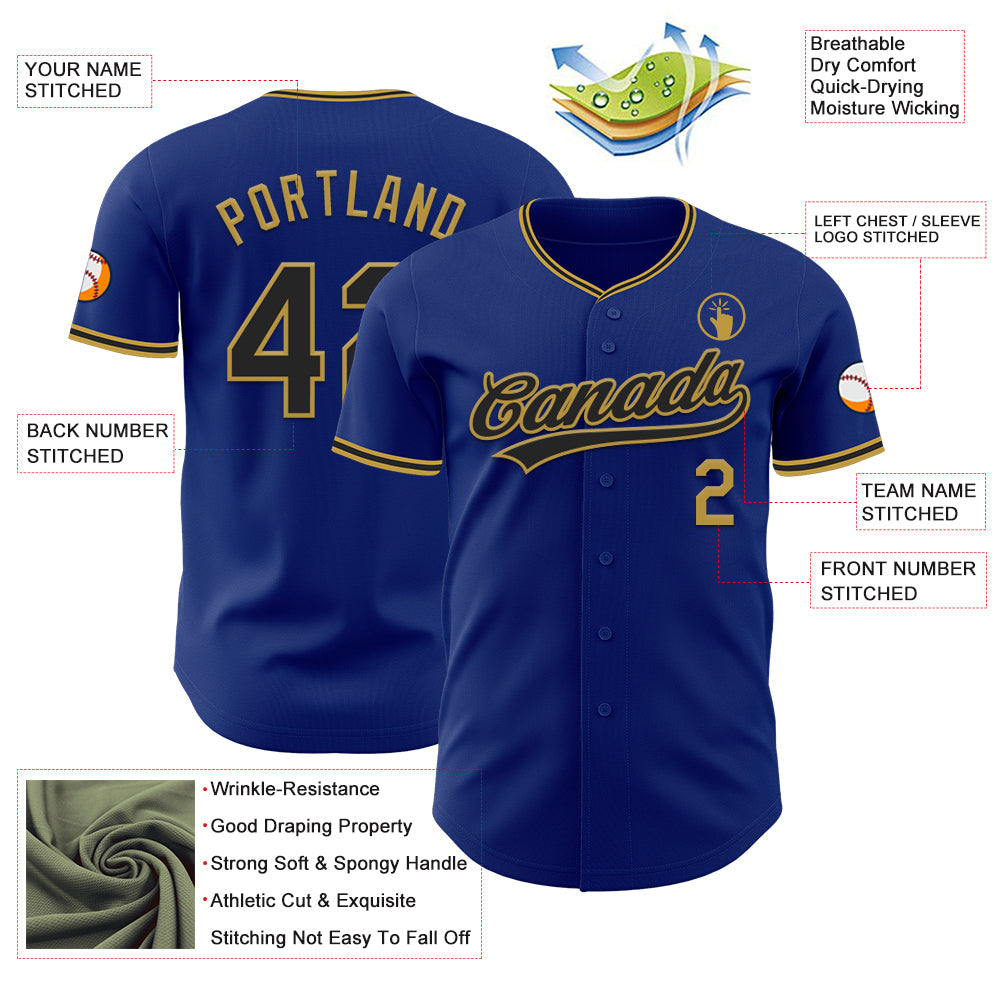 Custom Royal Black-Old Gold Authentic Baseball Jersey view 3